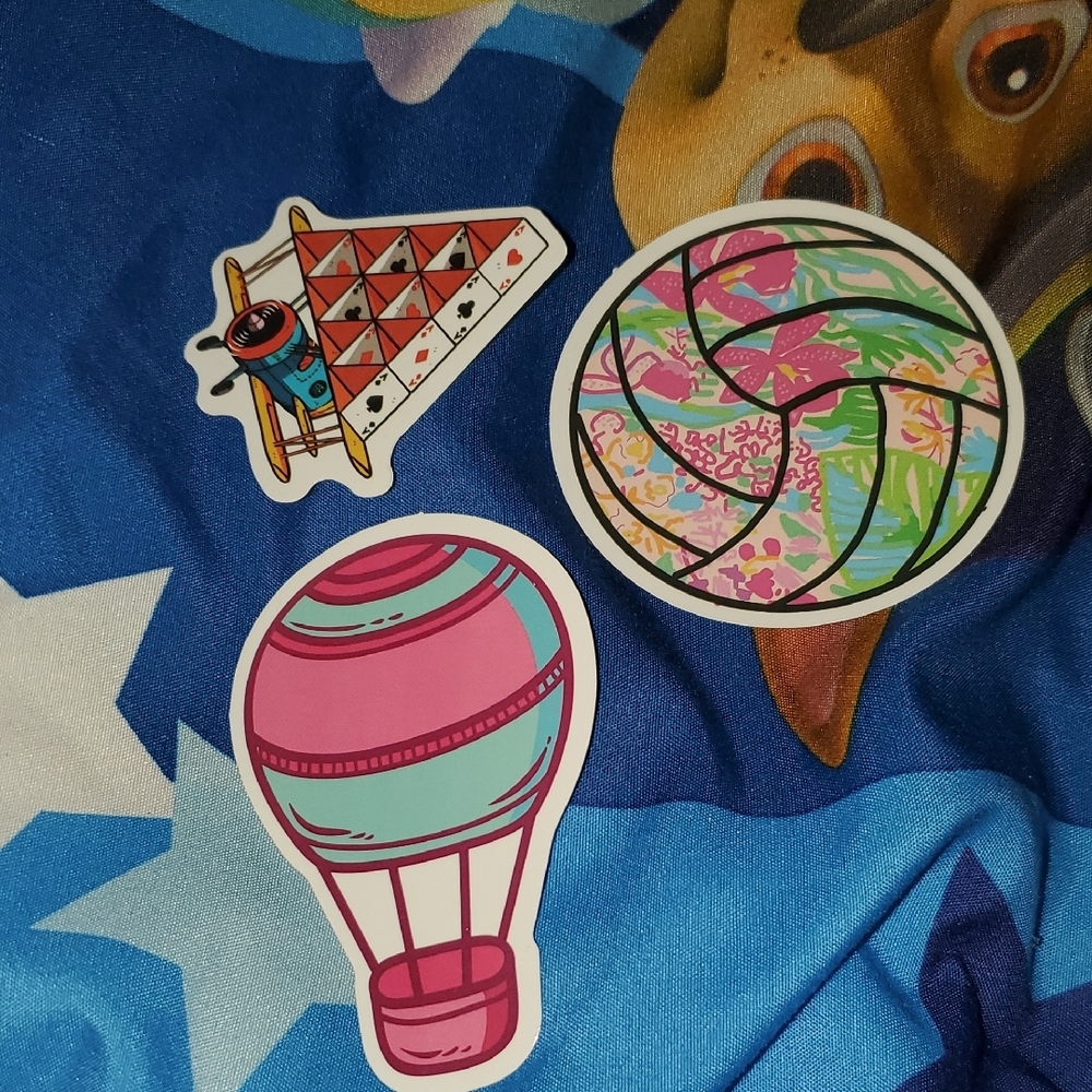 🌈FREE W/BUNDLE🌈 Set Of 3 Colorful Volleyball Airplane Hot Air Balloon Stickers